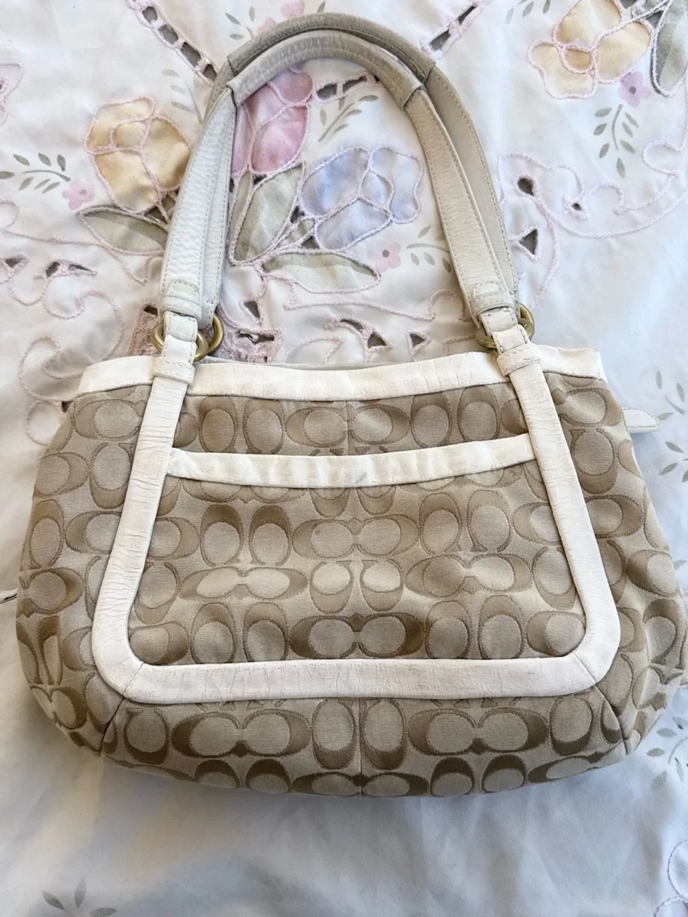Coach Y2K Signature C Jacquard Turnlock Shoulder Bag Beige White